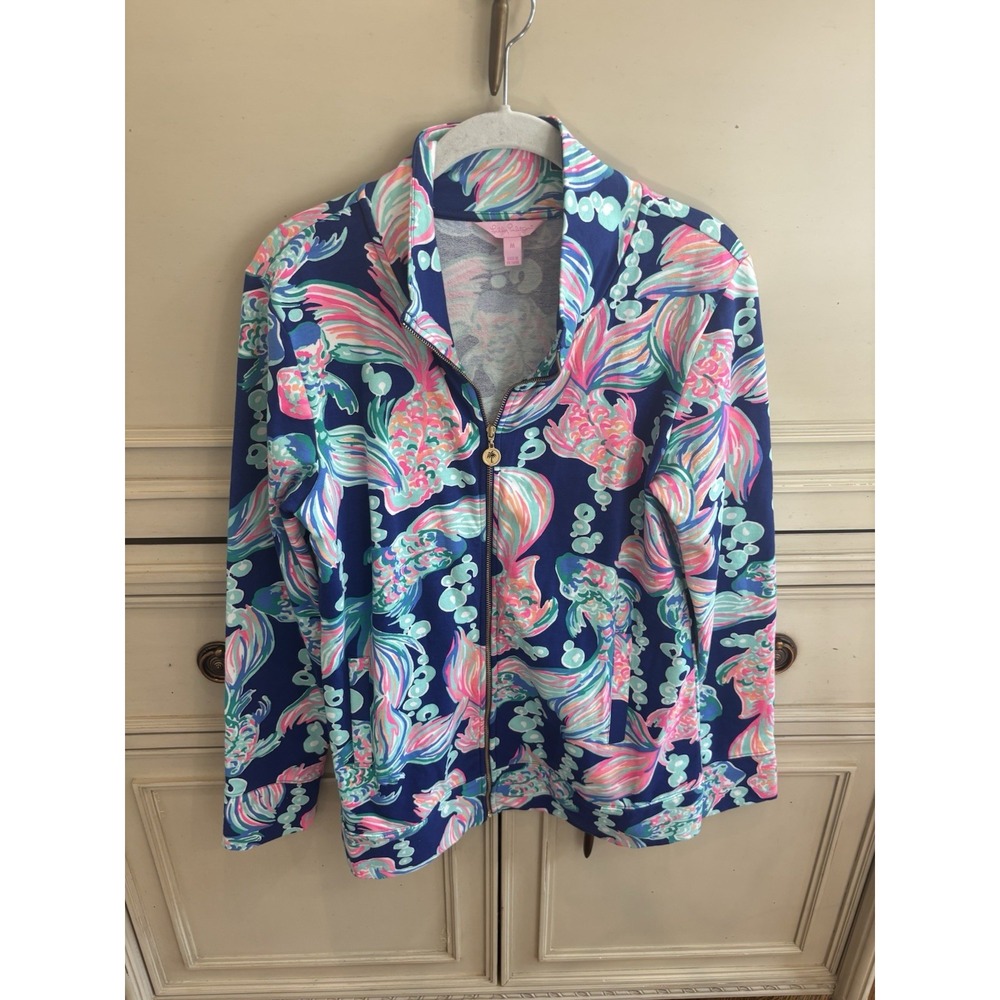 Lilly Pulitzer Going Coastal Reagan Full Zip Track Jacket Size M Stretch Fish